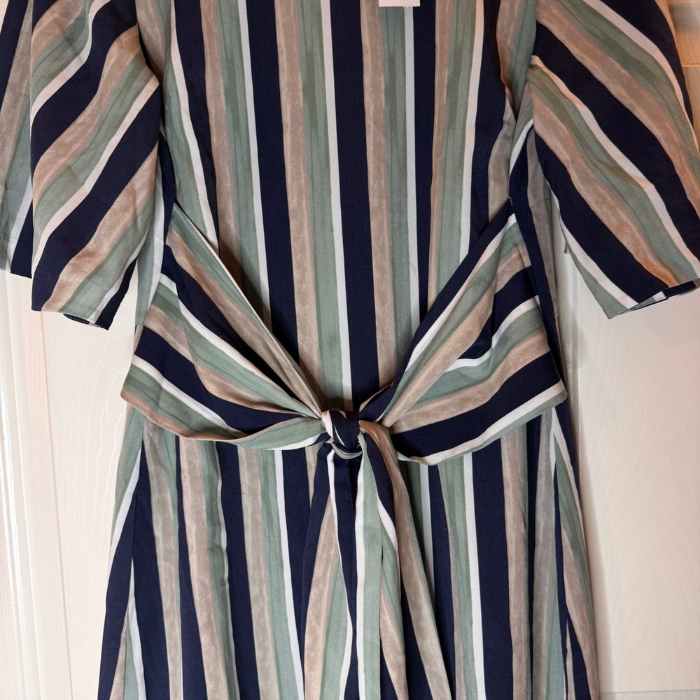 NWT Ann Taylor Factory Striped Tie Waist‎ Midi Dress Size 6 Career Casual Breezy - Picture 2 of 7